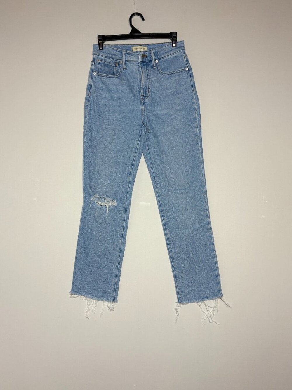 Madewell Perfect Vintage Straight Jeans Light Wash Fray Hem Size 26